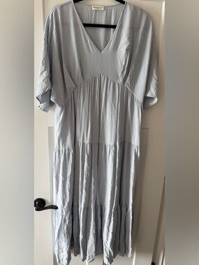 anna-kaci Light Blue V-Neck Tiered Maxi Dress